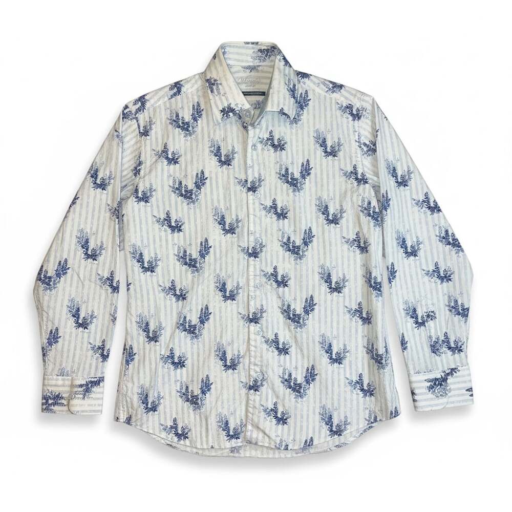 Visconti Uomo Blue Floral Striped Mercerized Cotton Button Down Shirt Size M